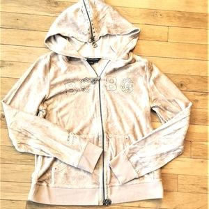 NWOT BCBGMAXAZRIA crushed velvet zip up hooded jacket